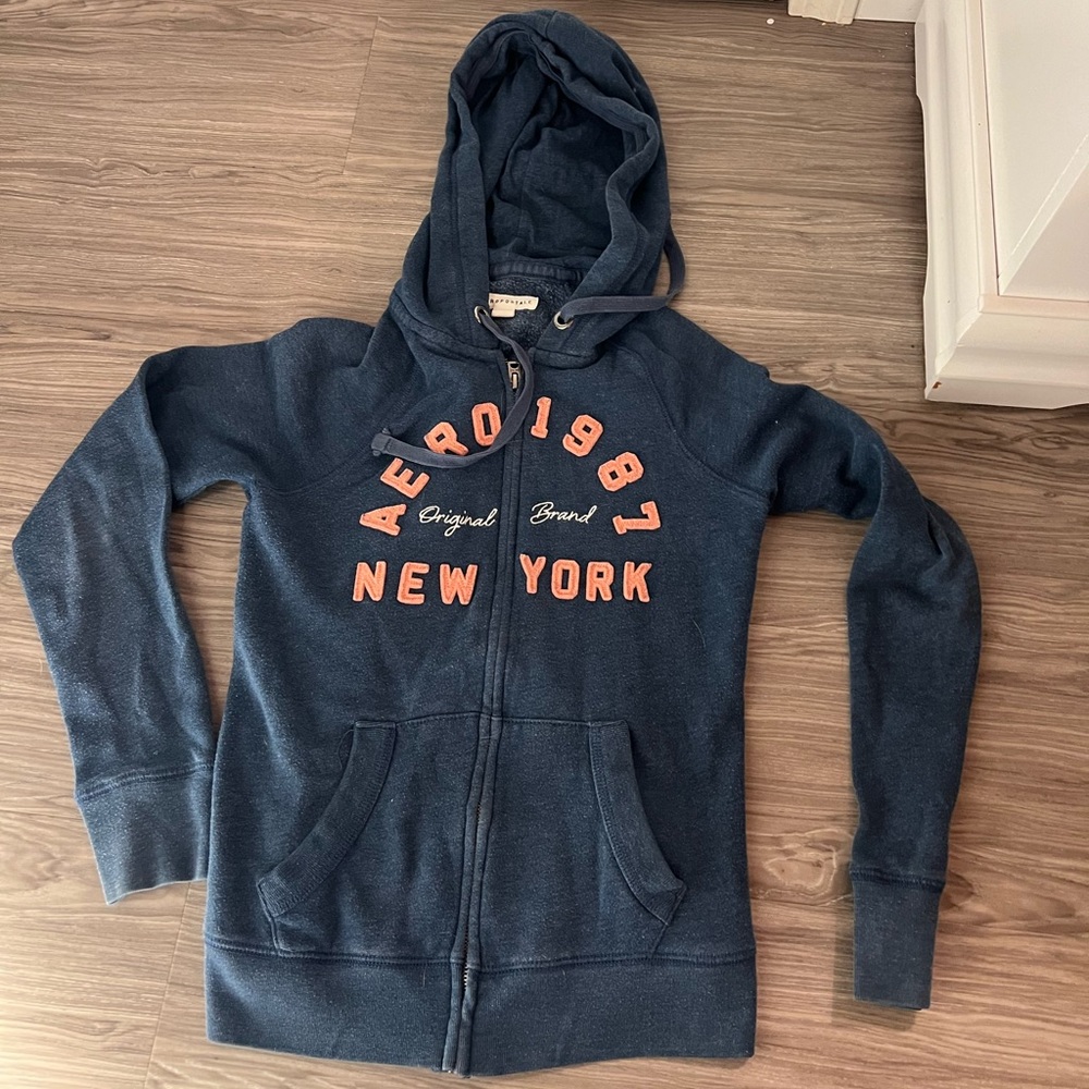 Aeropostale Blue Hoodie Jacket with Pink Accents